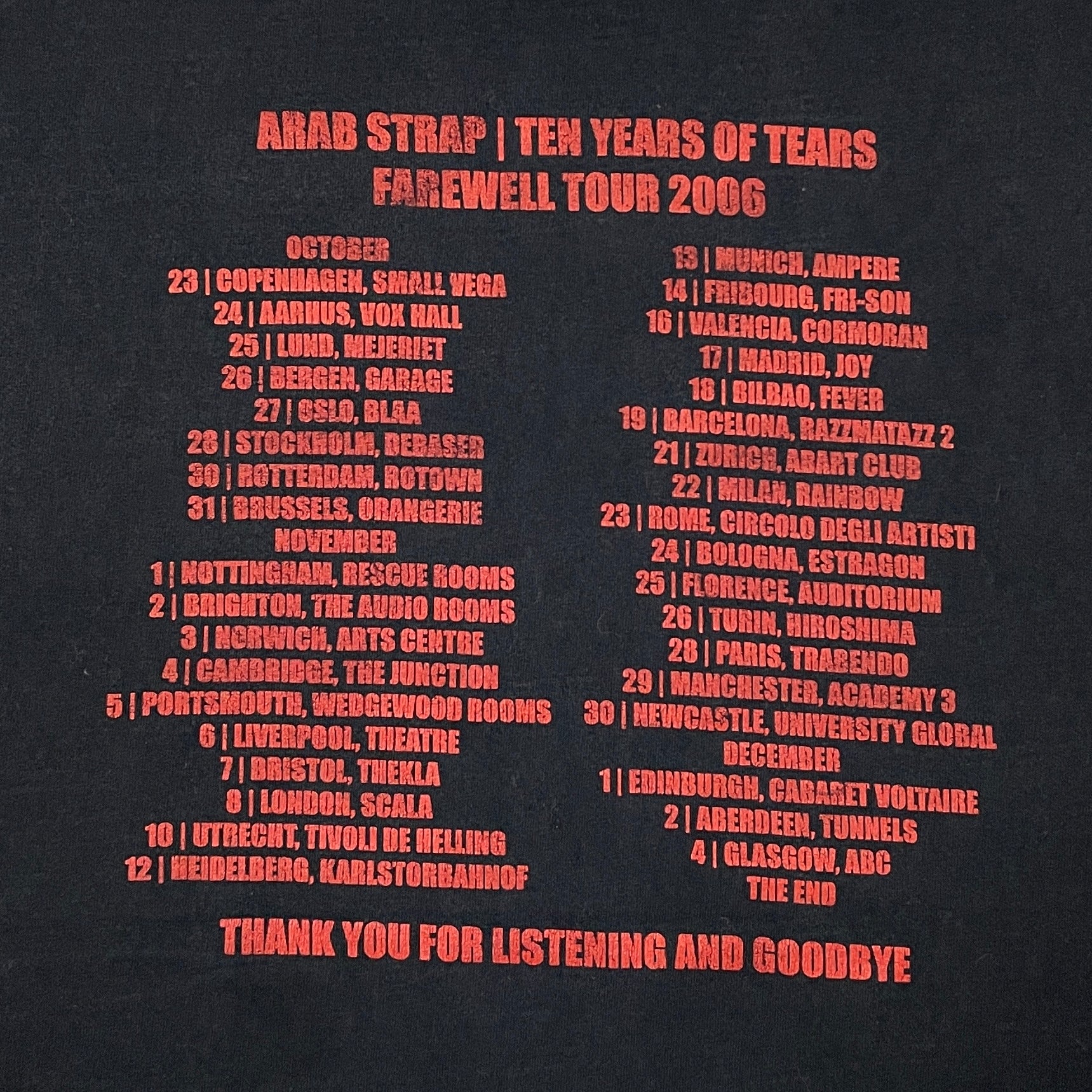 Arab Strap - 'Farehell Tour' - 2006 - M